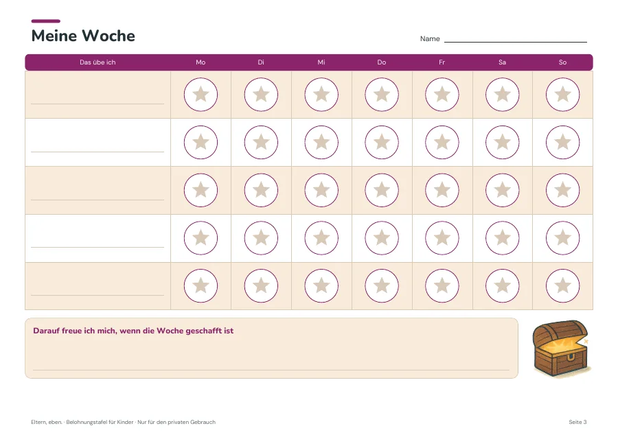 Belohnungstafel — Seite 3. PDF-Inhalt: Deutsch. Die Vorschauseiten zeigen das unveränderte Original.
