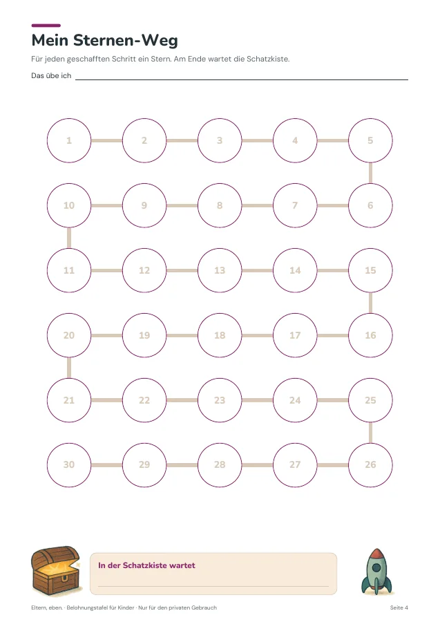 Belohnungstafel — Seite 4. PDF-Inhalt: Deutsch. Die Vorschauseiten zeigen das unveränderte Original.